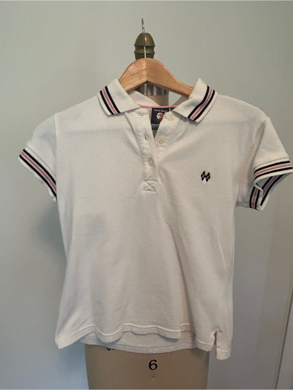 Vintage White Duck Head Polo with Pink & Black Trim - Women S /Jrs L (32” chest)